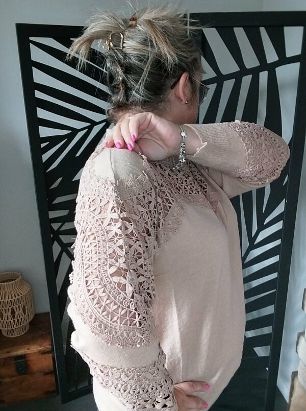 Pull dentelle au décolleté et bras